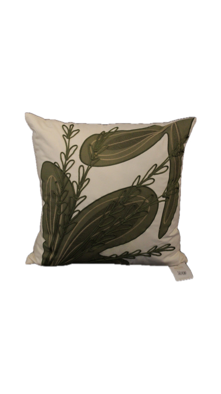 ALMOHADÓN SARJA 52X52 C/BORD CHINILLE FOLHAGEM VERDE COD. 247-45