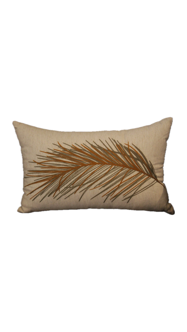 ALMOHADÓN LINHO CRU 35X58 C/BORD FINO FOLHA OCRE COD. 139-03
